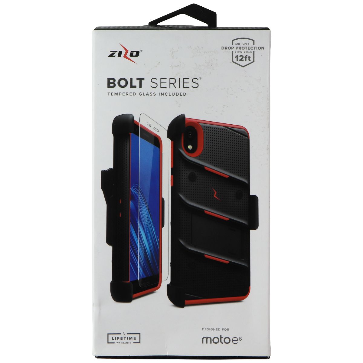 Zizo Bolt Series Case & Holster with Tempered Glass for Moto E6 - Black/Red Cell Phone - Cases, Covers & Skins Zizo - Simple Cell Bulk Wholesale Pricing - USA Seller