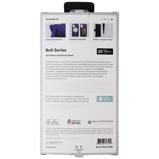 ZIZO Bolt Series Bundle (MagSafe Case/Holster/Screen) for Apple iPhone 16 - Blue Cell Phone - Cases, Covers & Skins Zizo - Simple Cell Bulk Wholesale Pricing - USA Seller
