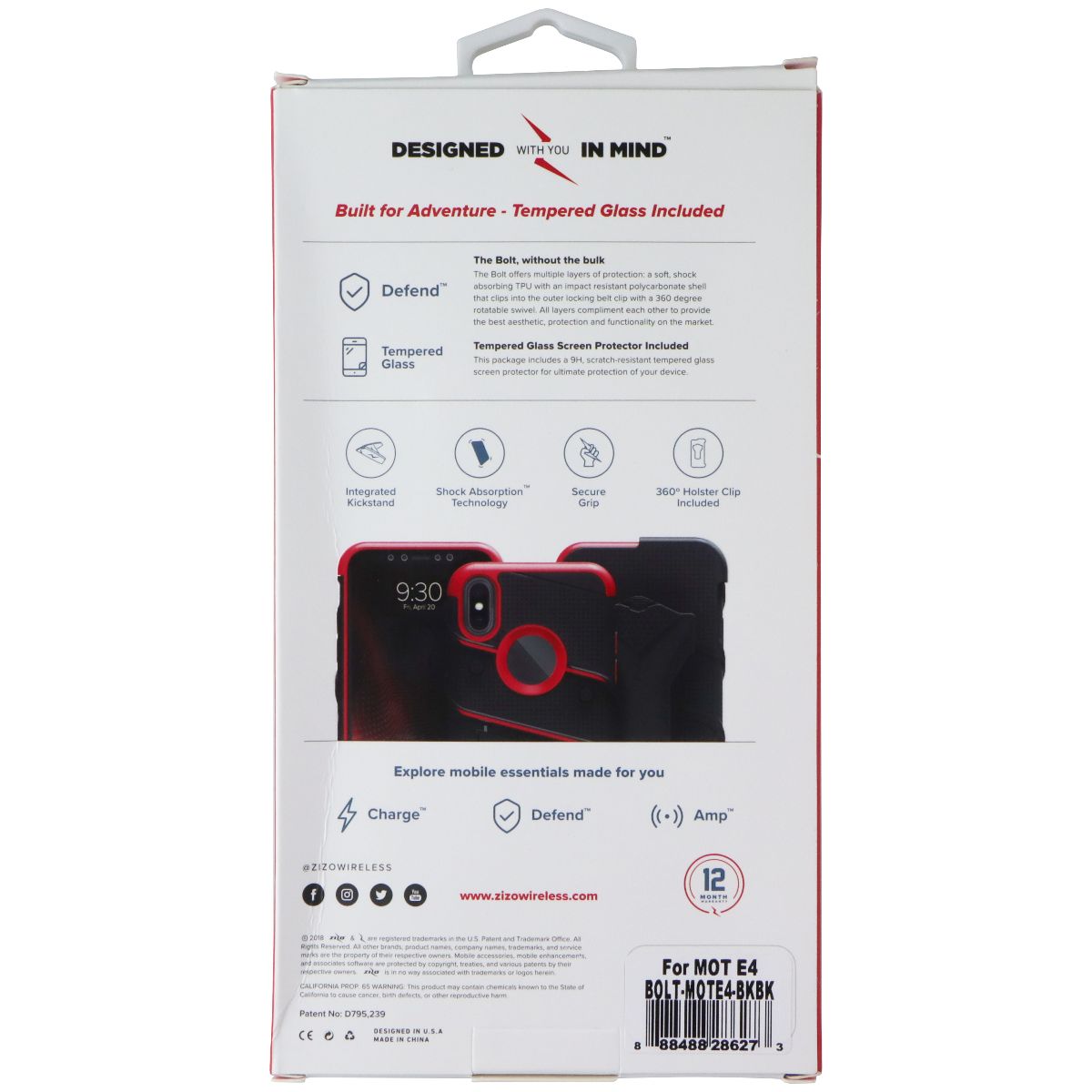 Zizo Bolt Case / Holster / Glass for Motorola Moto E4 (2017) - Black Cell Phone - Cases, Covers & Skins Zizo - Simple Cell Bulk Wholesale Pricing - USA Seller