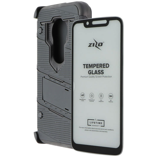 Zizo Bolt Series Case & Holster with Tempered Glass for Moto G7 Play - Black