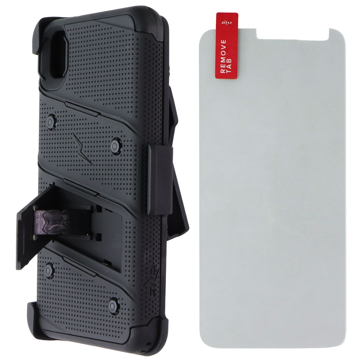 Zizo Bolt Series Case & Holster with Tempered Glass for Moto E6 - All Black Cell Phone - Cases, Covers & Skins Zizo - Simple Cell Bulk Wholesale Pricing - USA Seller