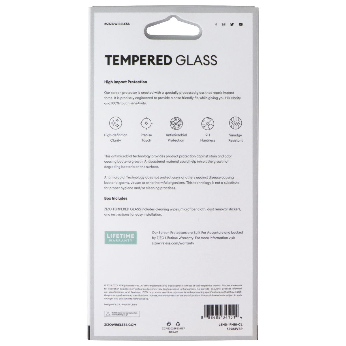 ZIZO Tempered Glass Screen Protector for Apple iPhone 15/15 Pro - Clear Cell Phone - Screen Protectors Zizo - Simple Cell Bulk Wholesale Pricing - USA Seller