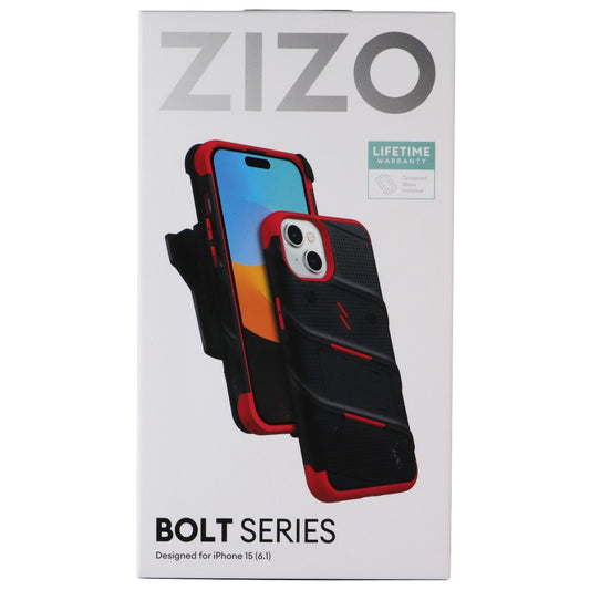 ZIZO Bolt Bundle with Case/Holster/Tempered Glass for iPhone 15 - Black/Red Cell Phone - Cases, Covers & Skins Zizo - Simple Cell Bulk Wholesale Pricing - USA Seller