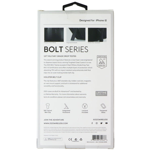 Zizo Bolt Series Case / Holster / Glass for Apple iPhone 12 Mini - Red/Black Cell Phone - Cases, Covers & Skins Zizo - Simple Cell Bulk Wholesale Pricing - USA Seller