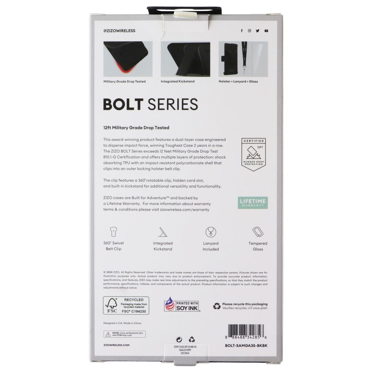 ZIZO Bolt Series Case / Holster / Tempered Glass for Samsung Galaxy A35 Black