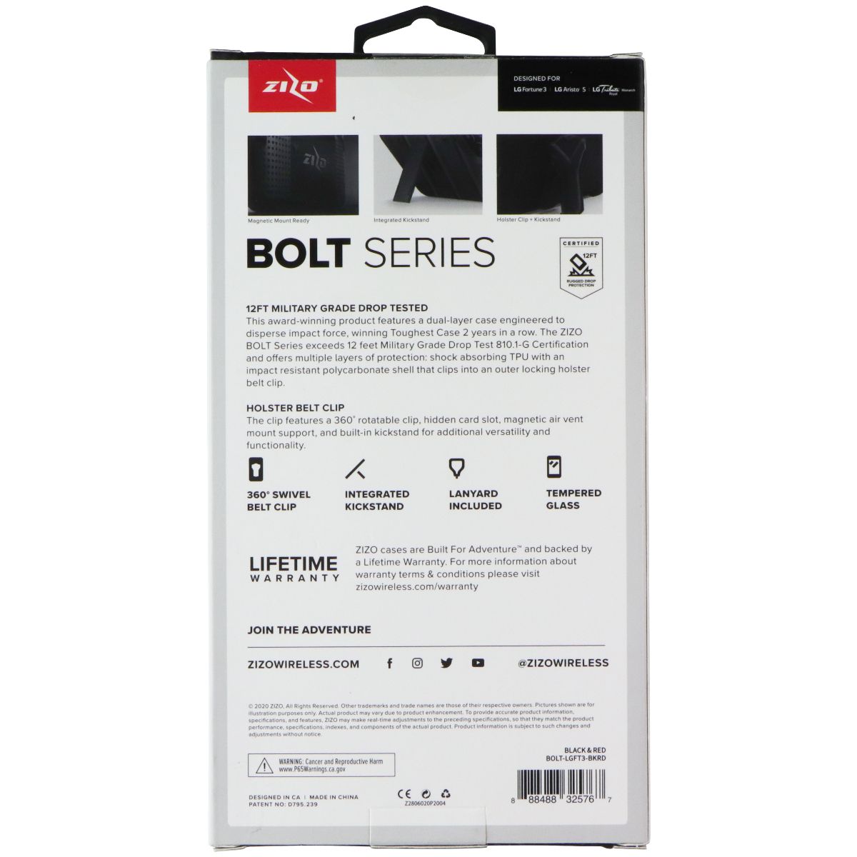 Zizo Bolt Series Case / Glass / Holster for LG Fortune 3 / Aristo 5 - Black/Red Cell Phone - Cases, Covers & Skins Zizo - Simple Cell Bulk Wholesale Pricing - USA Seller