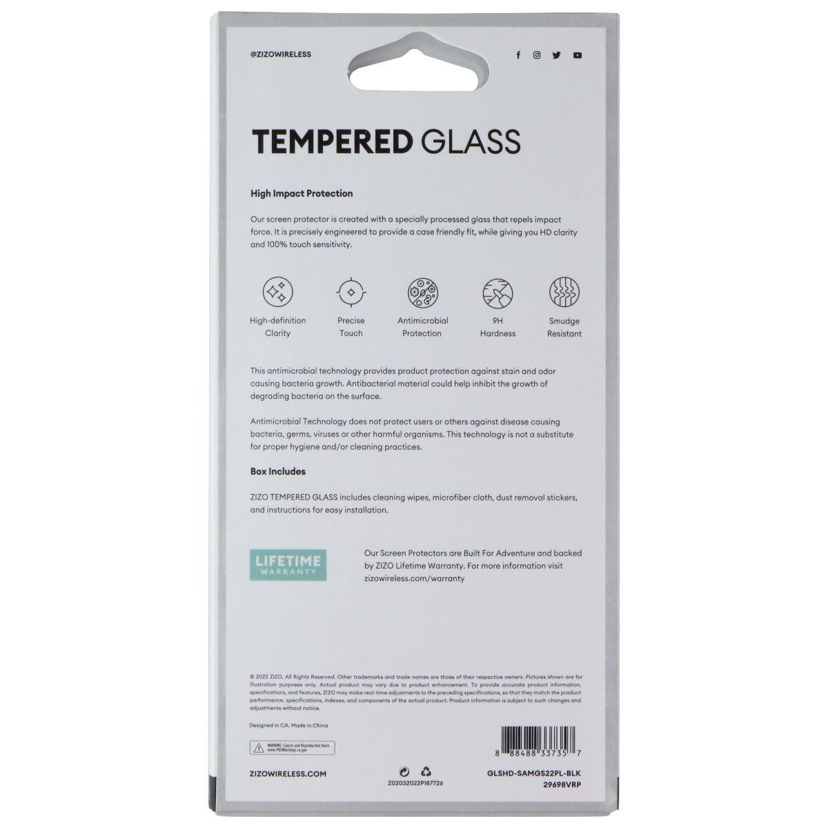 ZIZO Tempered Glass for Samsung Galaxy S22 Plus 5G - Black Edges Cell Phone - Screen Protectors Zizo - Simple Cell Bulk Wholesale Pricing - USA Seller