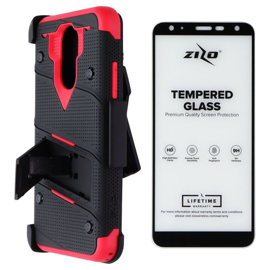Zizo Bolt Series Case / Glass / Holster for LG Harmony 3/K40/Solo - Black/Red