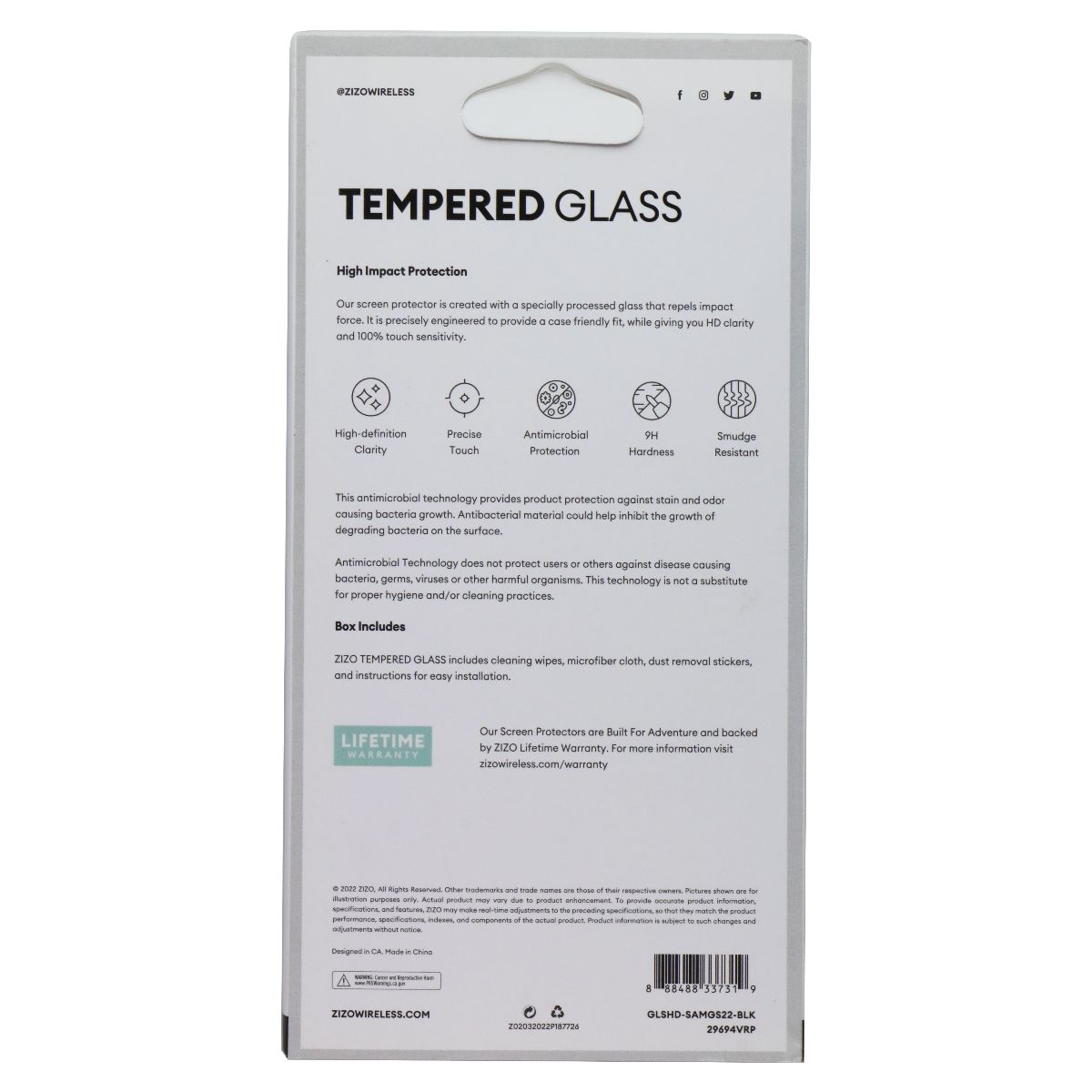 ZIZO Tempered Glass Screen Protector for Galaxy S22 5G - Clear Cell Phone - Screen Protectors Zizo - Simple Cell Bulk Wholesale Pricing - USA Seller