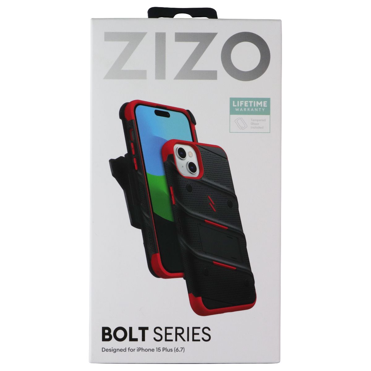 ZIZO Bolt Bundle with Case/Holster/Tempered Glass for iPhone 15 Plus - Black/Red Cell Phone - Cases, Covers & Skins Zizo - Simple Cell Bulk Wholesale Pricing - USA Seller