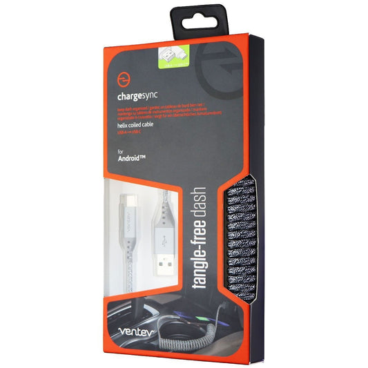 Ventev ChargeSync 14-inch Helix Cloth Covered USB-C to USB Braided Cable - Gray Cell Phone - Cables & Adapters Ventev - Simple Cell Bulk Wholesale Pricing - USA Seller