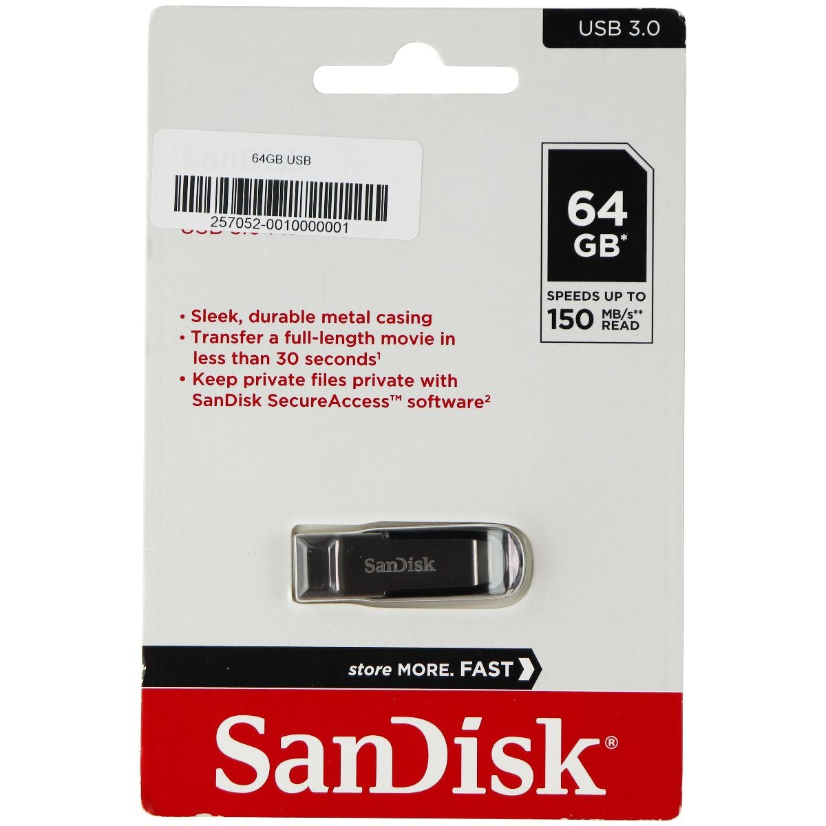 SanDisk 64GB Ultra Flair USB 3.0 Flash Drive - Black/Silver Digital Storage - USB Flash Drives SanDisk - Simple Cell Bulk Wholesale Pricing - USA Seller