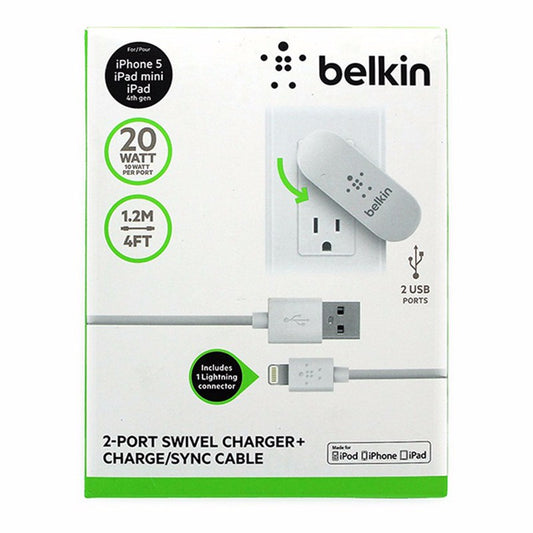 Belkin 2-Port Swivel Wall Charger for Apple iPhones Cell Phone - Chargers & Cradles Belkin - Simple Cell Bulk Wholesale Pricing - USA Seller