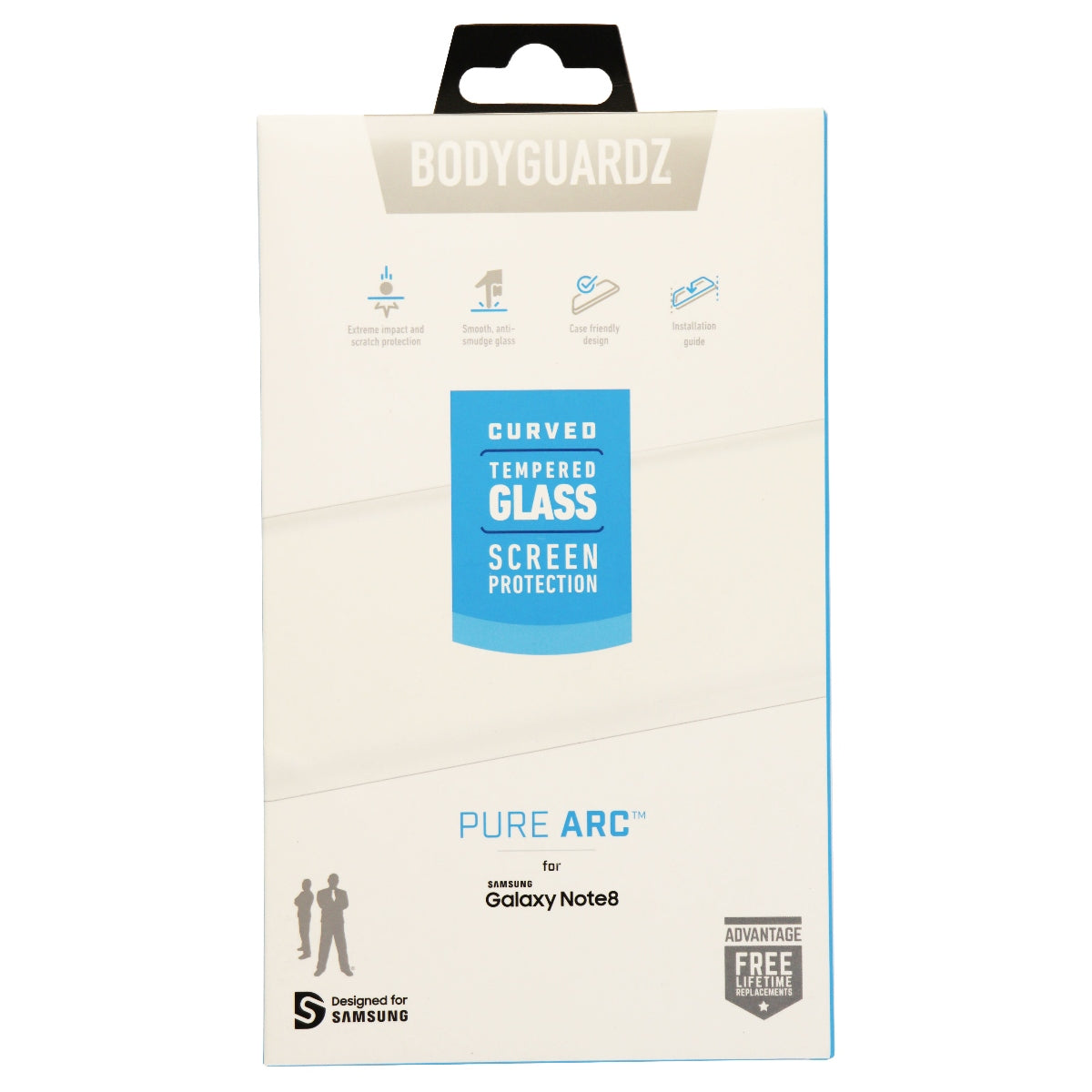 BodyGuardz Pure Arc Series Tempered Glass Screen for Galaxy Note8 - Clear/Black Cell Phone - Screen Protectors BODYGUARDZ - Simple Cell Bulk Wholesale Pricing - USA Seller