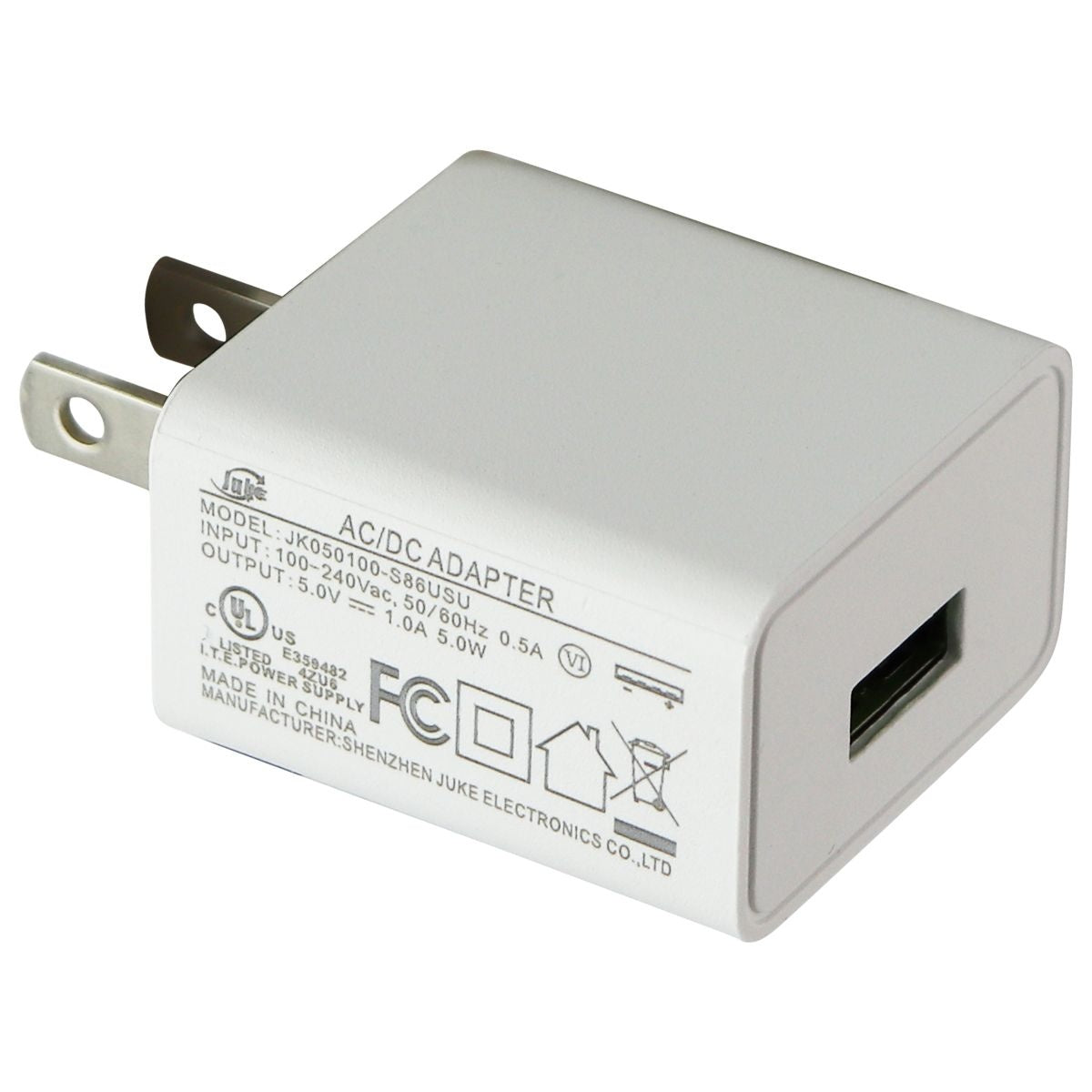 Shenzen USB AC/DC Wall Adapter (5V/1A) - White (JK050100-S86USU) Multipurpose Batteries & Power - Multipurpose AC to DC Adapters Shenzen    - Simple Cell Bulk Wholesale Pricing - USA Seller