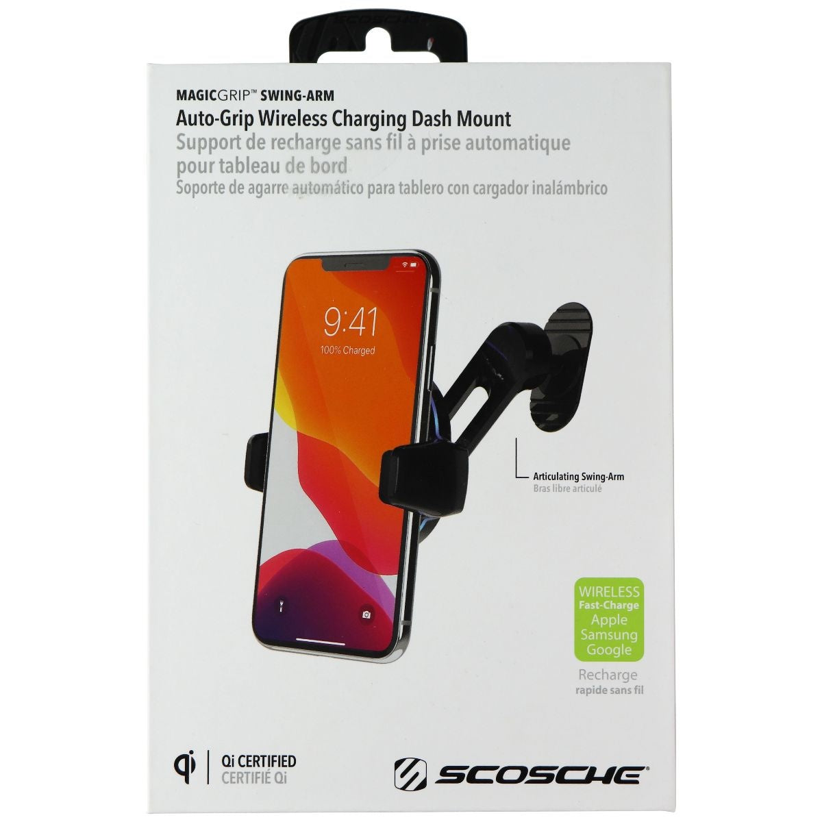 SCOSCHE MagicGrip Swing-Arm 10W Qi Wireless Adhesive Charging Dash Mount Cell Phone - Mounts & Holders Scosche    - Simple Cell Bulk Wholesale Pricing - USA Seller