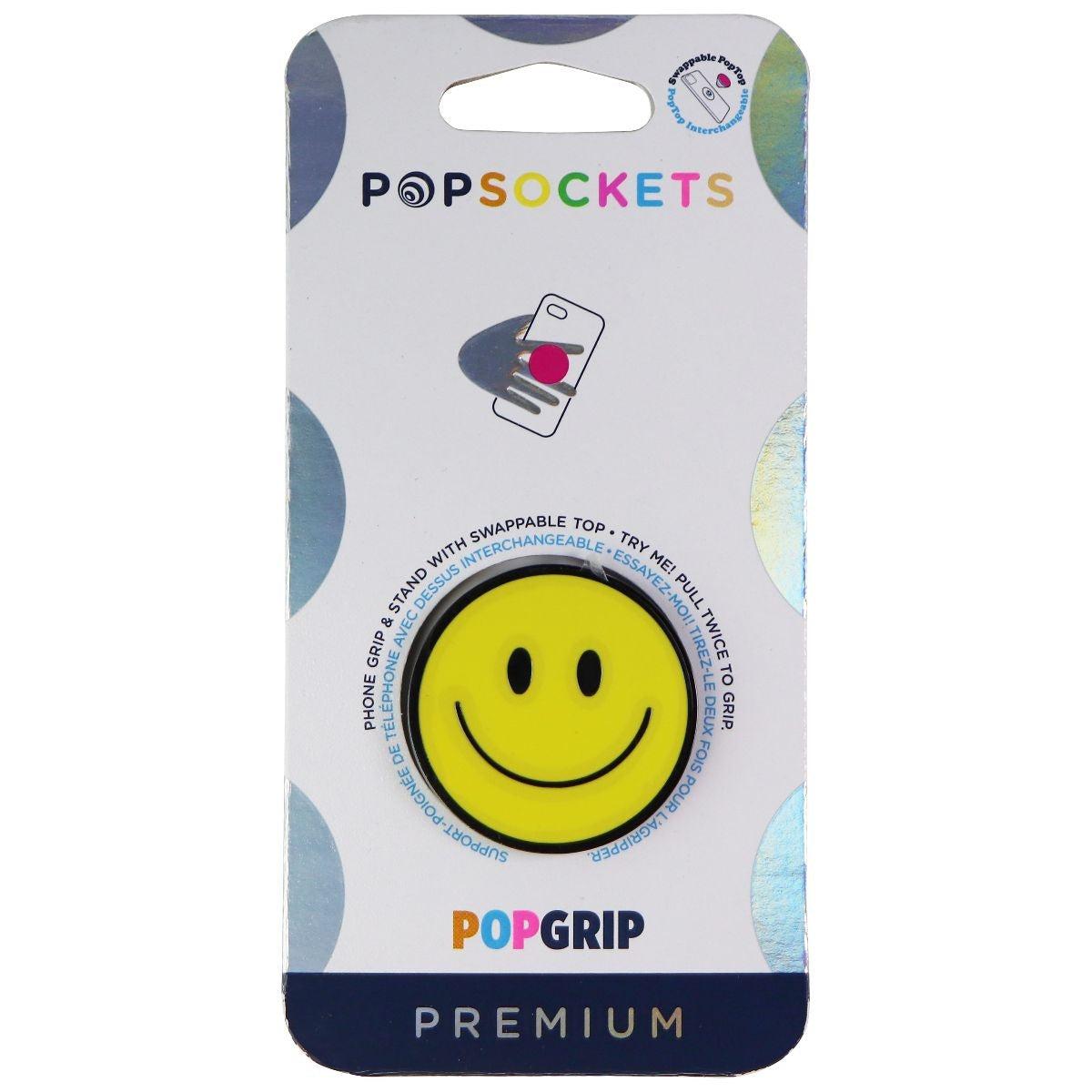 PopSockets PopGrip Stand and Grip with Swappable Top - Enamel Be Happy Cell Phone - Mounts & Holders PopSockets - Simple Cell Bulk Wholesale Pricing - USA Seller