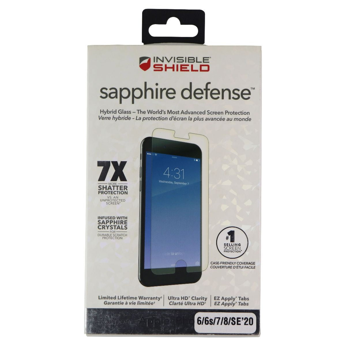 ZAGG InvisibleShield Sapphire Defense Hybrid Glass for iPhone SE 2nd Gen/8/7/6s Cell Phone - Screen Protectors Zagg - Simple Cell Bulk Wholesale Pricing - USA Seller