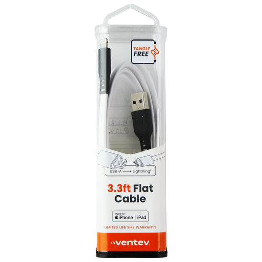 Ventev (3.3-Ft) Flat Lightning 8-Pin to USB-A Charge/Sync MFi Cable - White/Blk Cell Phone - Cables & Adapters Ventev - Simple Cell Bulk Wholesale Pricing - USA Seller