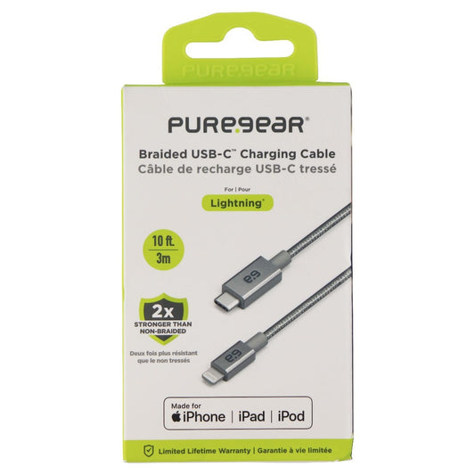 PureGear Braided MFI to USB-C 10ft. Charging Cable - Metallic Space Gray