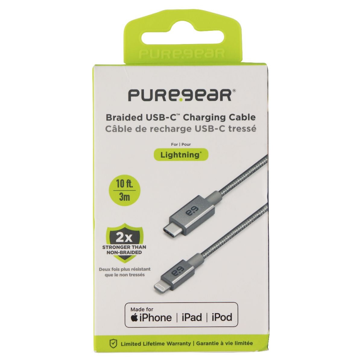 PureGear Braided MFI to USB-C 10ft. Charging Cable - Metallic Space Gray Cell Phone - Chargers & Cradles PureGear - Simple Cell Bulk Wholesale Pricing - USA Seller