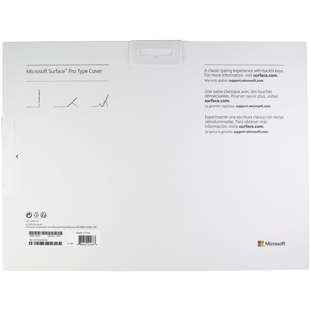 Microsoft Keyboard Type Cover for Surface Pro, Pro 3 & Pro 4 - Black (1725) iPad/Tablet Accessories - Cases, Covers, Keyboard Folios Microsoft    - Simple Cell Bulk Wholesale Pricing - USA Seller