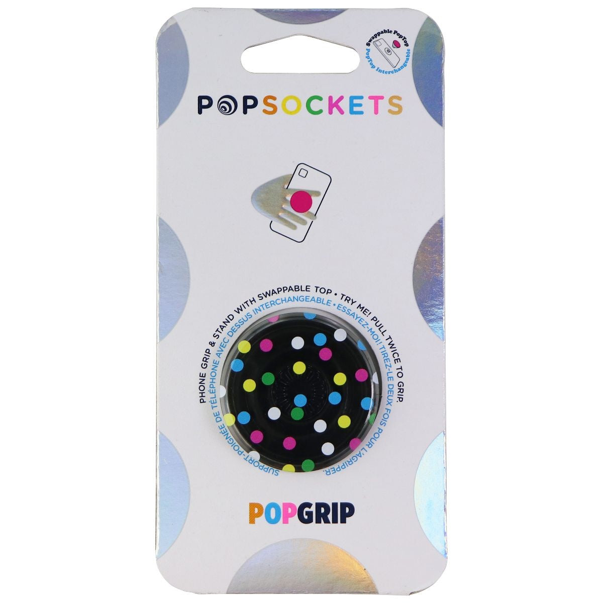 PopSockets PopGrip Expanding Stand and Grip w/ Swappable Top - Black Disco Dots Cell Phone - Mounts & Holders PopSockets - Simple Cell Bulk Wholesale Pricing - USA Seller