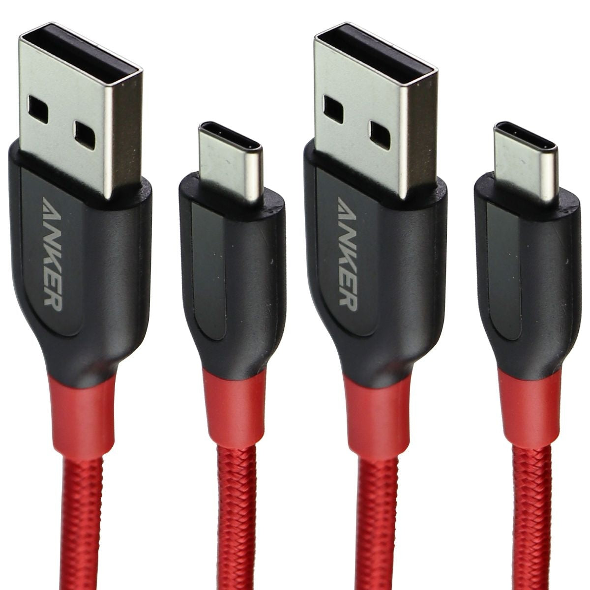 Anker (2 Pack) 6-Foot PowerLine+ USB-C to USB-A Braided Cables - Red/Black Cell Phone - Cables & Adapters Anker - Simple Cell Bulk Wholesale Pricing - USA Seller