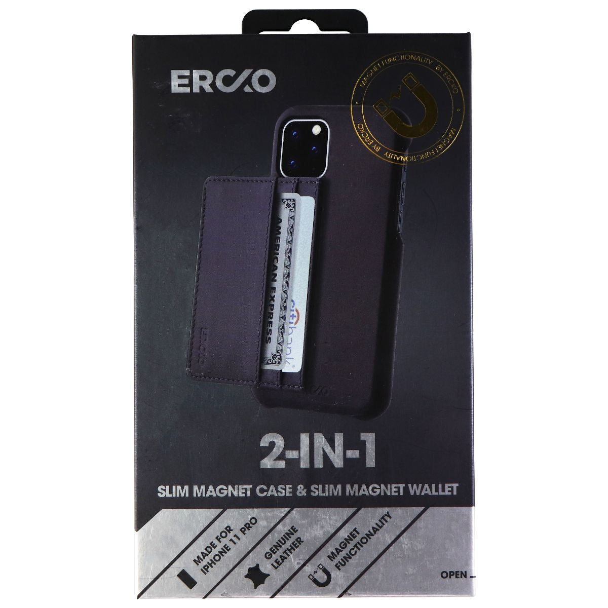 ERCKO 2 in 1 Slim Magnet Case & Wallet for iPhone 11 Pro - Black Cell Phone - Cases, Covers & Skins Ercko    - Simple Cell Bulk Wholesale Pricing - USA Seller