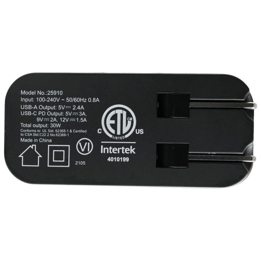 mWorks! mPower! (30-Watt) USB and USB-C Fast PD Wall Charger - Black