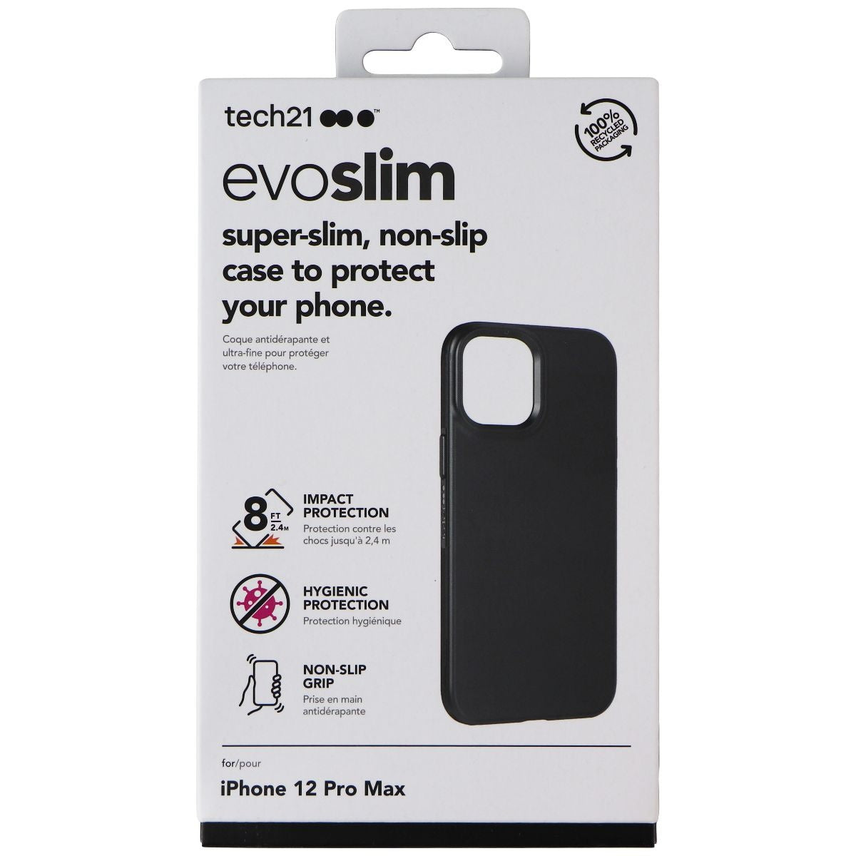 Tech21 EvoSlim Series Case for Apple iPhone 12 Pro Max - Black Cell Phone - Cases, Covers & Skins Tech21 - Simple Cell Bulk Wholesale Pricing - USA Seller
