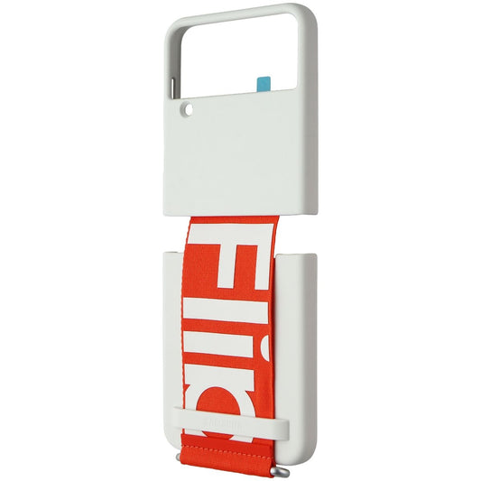 SAMSUNG Silicone Cover with Strap for Samsung Galaxy Z Flip4 - White / Orange Cell Phone - Cases, Covers & Skins Samsung - Simple Cell Bulk Wholesale Pricing - USA Seller