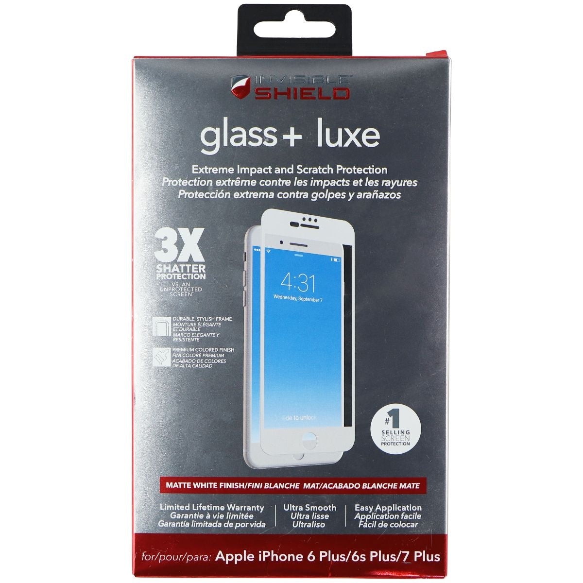 ZAGG InvisibleShield Glass + Luxe for iPhone 8 Plus/7 Plus/6s Plus - White Cell Phone - Screen Protectors Zagg    - Simple Cell Bulk Wholesale Pricing - USA Seller