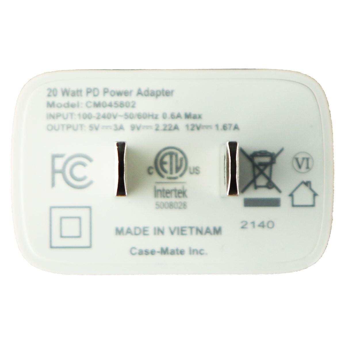 Case-Mate FUEL (20-Watt) Fast Charge (5V/3A) USB-C PD Wall Charger - White Cell Phone - Chargers & Cradles Case-Mate - Simple Cell Bulk Wholesale Pricing - USA Seller