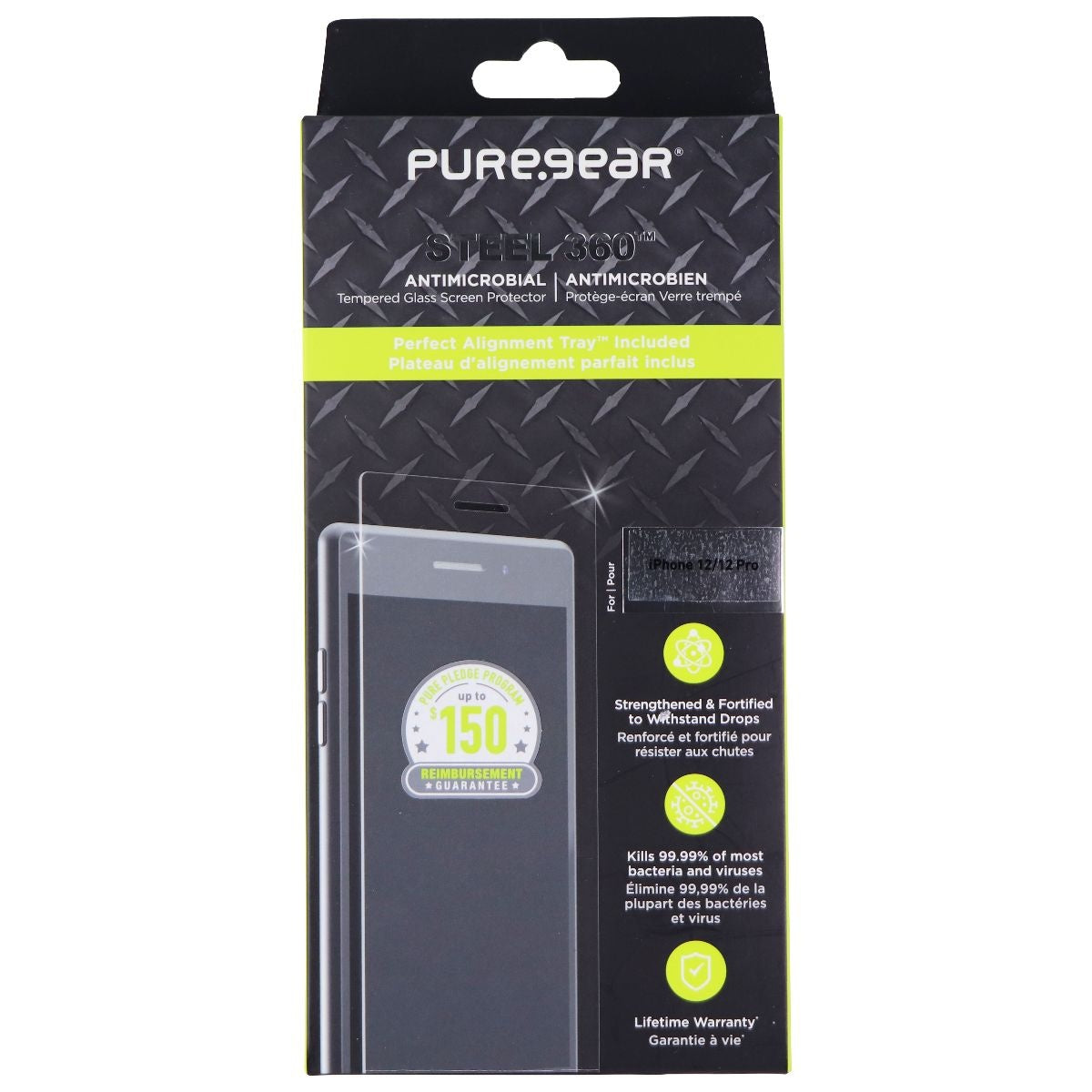 PureGear Steel 360 Tempered Glass Protector for Apple iPhone 12 Pro / iPhone 12 Cell Phone - Screen Protectors PureGear    - Simple Cell Bulk Wholesale Pricing - USA Seller