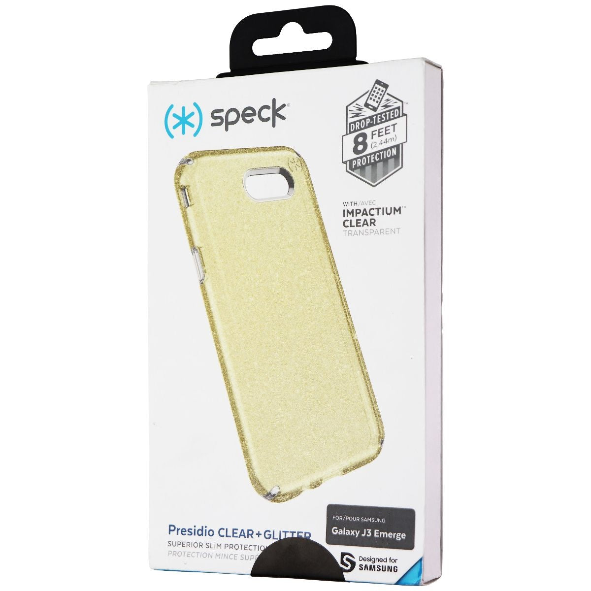Speck Presidio Clear + Glitter Case for Samsung J3 Emerge - Clear / Gold Glitter Cell Phone - Cases, Covers & Skins Speck    - Simple Cell Bulk Wholesale Pricing - USA Seller