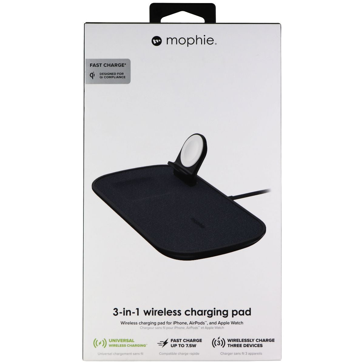 Mophie 3 in 1 Wireless Qi 7.5W Charge Pad for Apple iPhone/AirPods/Watch - Black Cell Phone - Chargers & Cradles Mophie - Simple Cell Bulk Wholesale Pricing - USA Seller