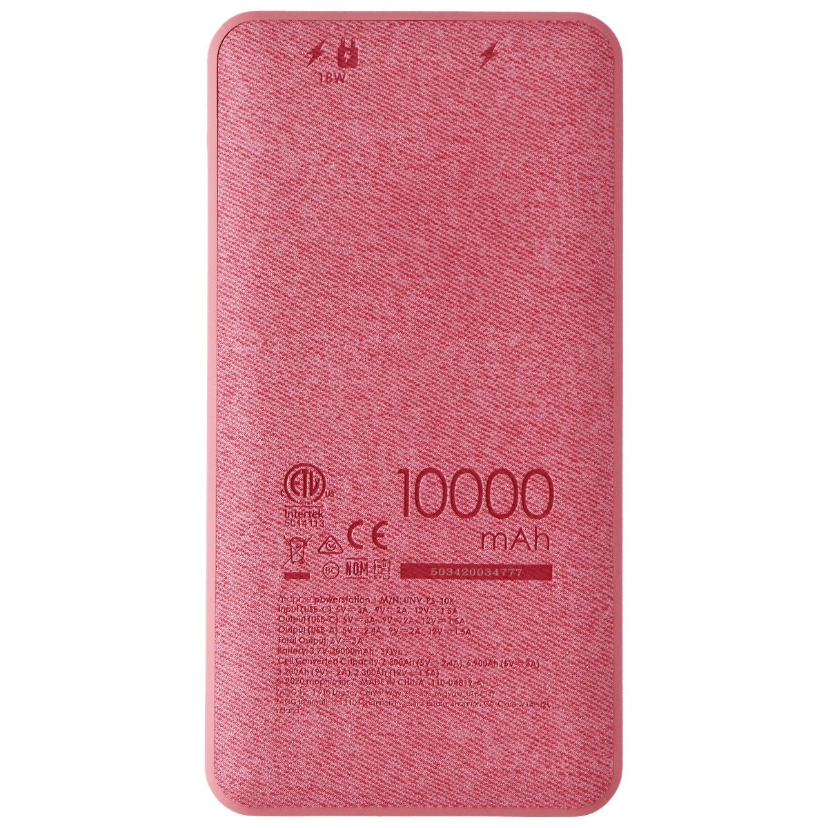 Mophie PowerStation (10000mAh) Portable Battery with 18W (USB-C) - Pink Cell Phone - Chargers & Cradles Mophie - Simple Cell Bulk Wholesale Pricing - USA Seller