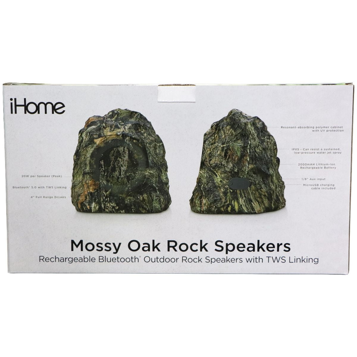 iHome Wireless Waterproof Outdoor Rock Speaker Set - Mossy Oak Camo Home Multimedia - Home Speakers & Subwoofers iHome    - Simple Cell Bulk Wholesale Pricing - USA Seller