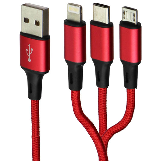 Zoda 3-in-1 USB-C/Lightning 8-Pin/Micro USB Braided Cable (4FT) - Red Cell Phone - Cables & Adapters Zoda    - Simple Cell Bulk Wholesale Pricing - USA Seller