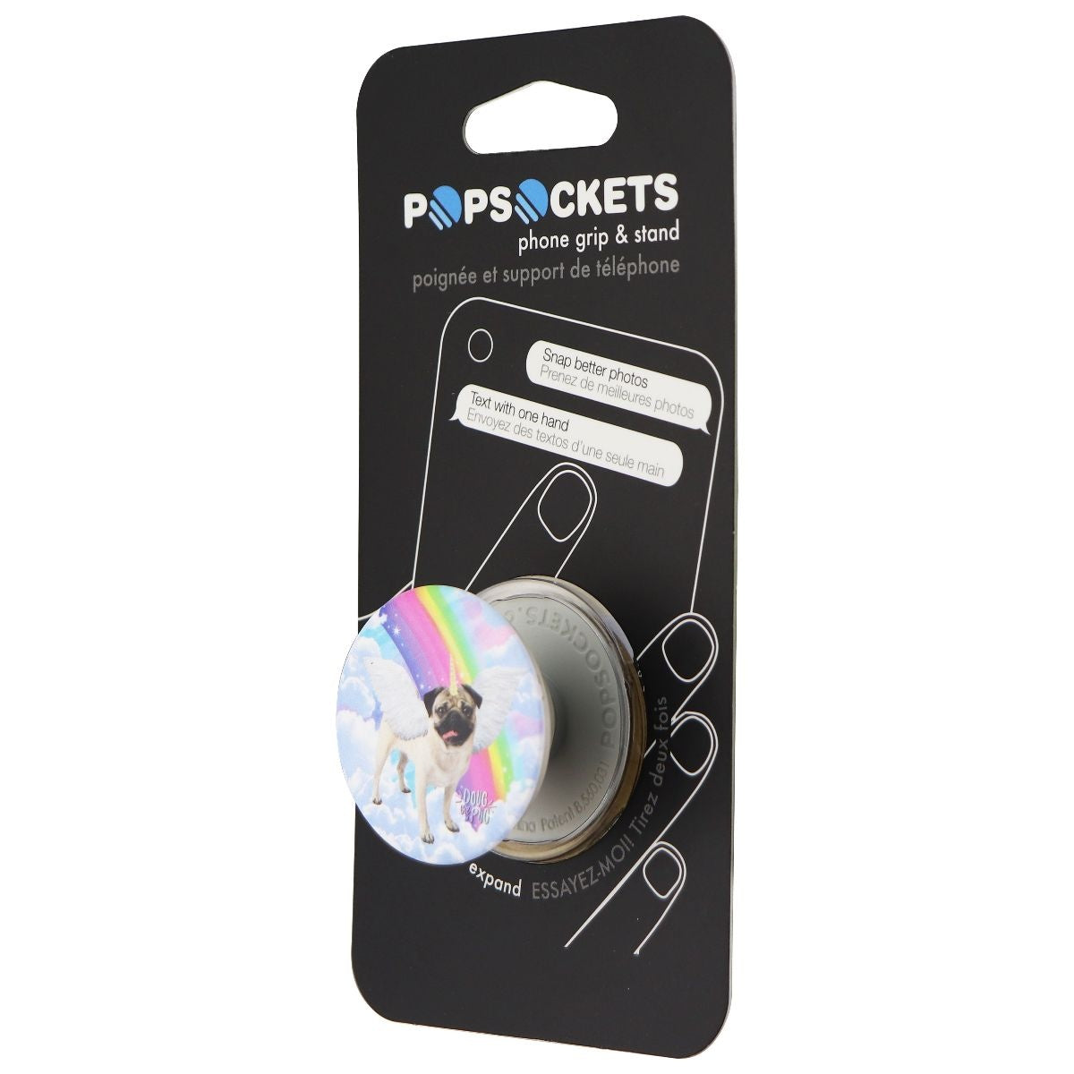 PopSockets: Collapsible Grip & Stand for Phones/Tablets - Angel Doug/Rainbow Pug Cell Phone - Mounts & Holders PopSockets - Simple Cell Bulk Wholesale Pricing - USA Seller