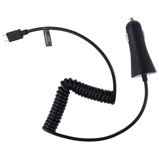 PureGear 5Ft Coiled 15W/3A Vehicle Car Charger for USB-C Type C Devices - Black