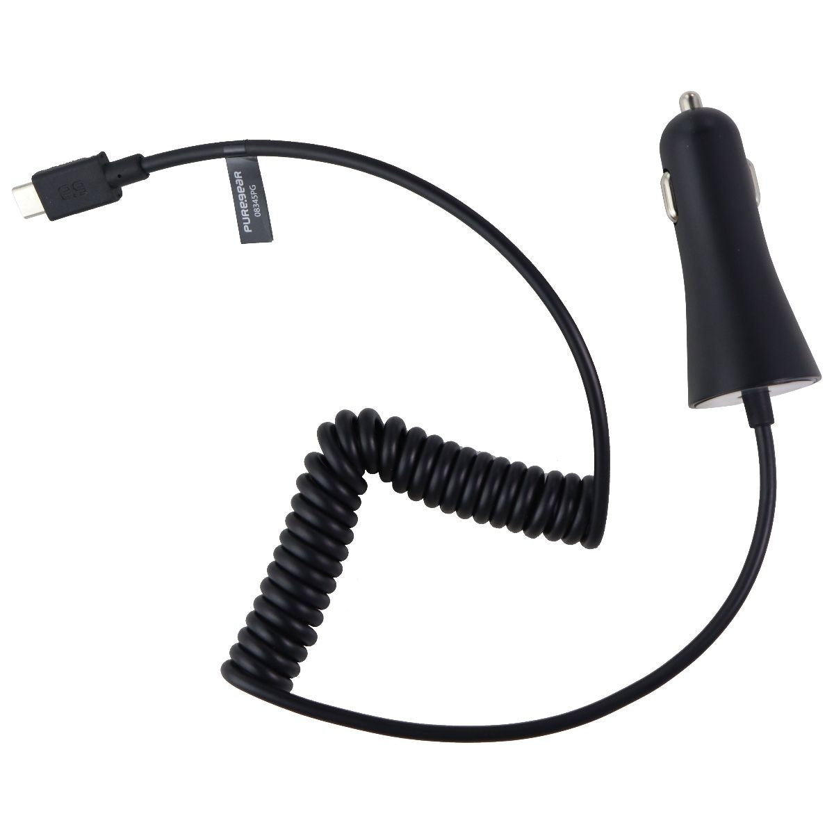 PureGear 5Ft Coiled 15W/3A Vehicle Car Charger for USB-C Type C Devices - Black Cell Phone - Chargers & Cradles PureGear    - Simple Cell Bulk Wholesale Pricing - USA Seller
