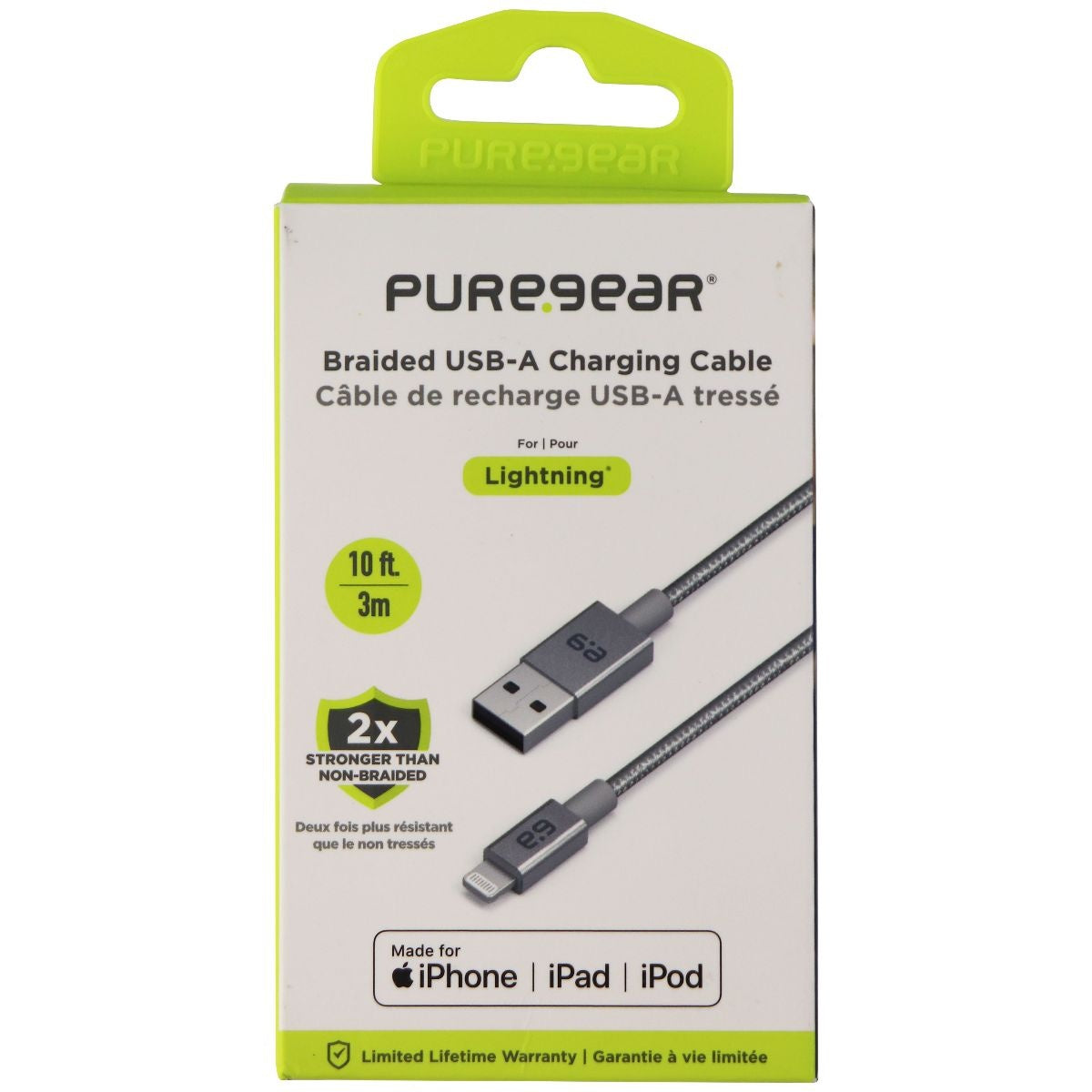 PureGear (10-Foot) Braided Lightning 8-Pin to USB Charge/Sync Cable - Silver Cell Phone - Cables & Adapters PureGear    - Simple Cell Bulk Wholesale Pricing - USA Seller