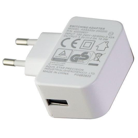 (5V/2A) Single USB Wall Charger Adapter - White (ASSA55e-050200) EU Plug Cell Phone - Chargers & Cradles Unbranded    - Simple Cell Bulk Wholesale Pricing - USA Seller