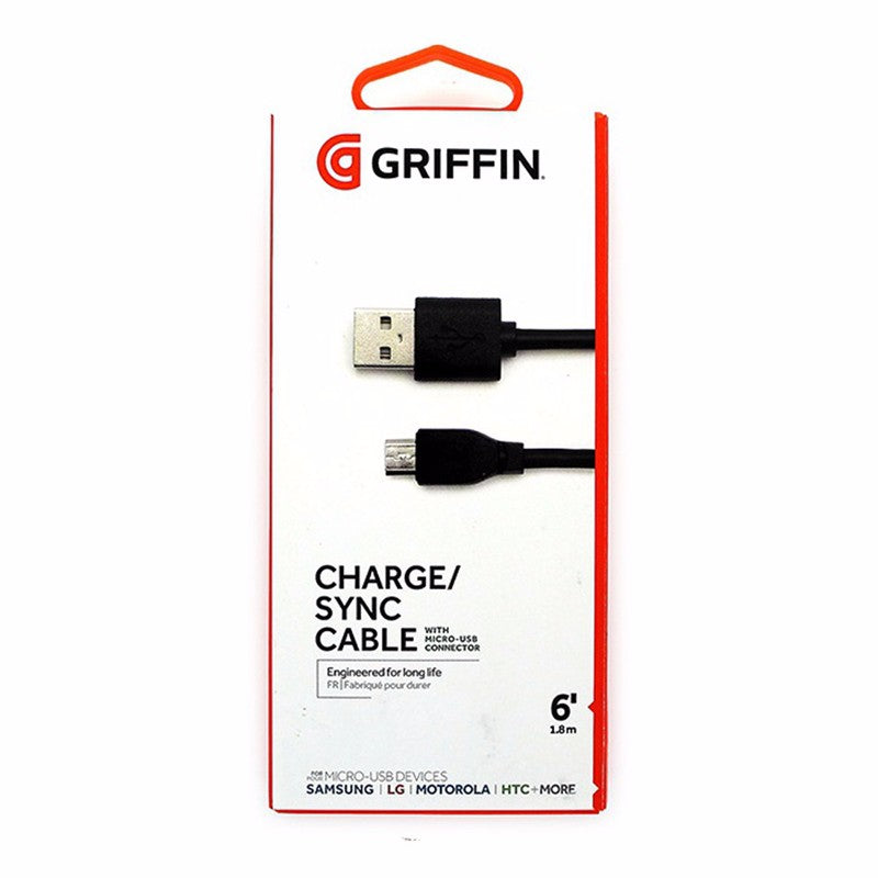 Griffin 6 Foot Charge and Sync Cable for Micro-USB Devices - Black Cell Phone - Cables & Adapters Griffin - Simple Cell Bulk Wholesale Pricing - USA Seller