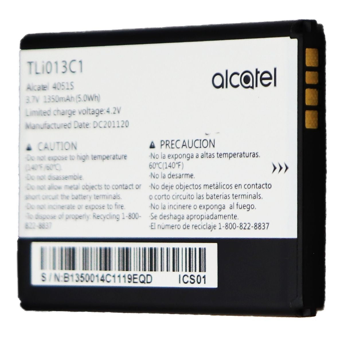 Alcatel OEM Rechargeable Battery (3.7V) 1350mAh (TLi013C1) Cell Phone - Batteries Alcatel - Simple Cell Bulk Wholesale Pricing - USA Seller