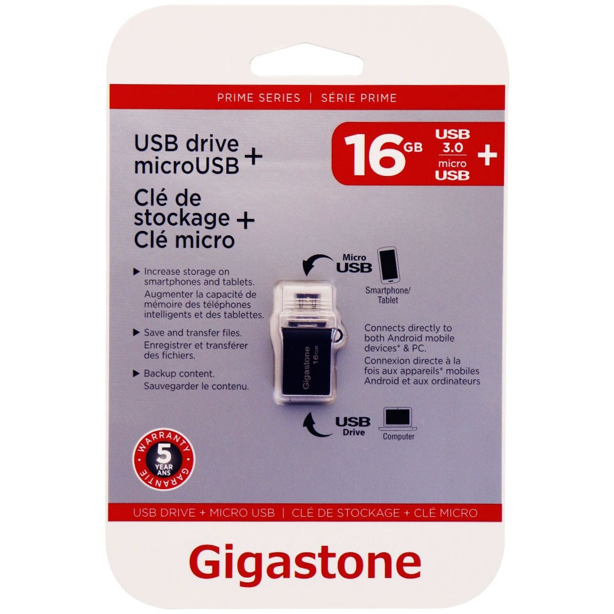 Gigastone OTG 16GB USB 3.0 Metal Flash Drive - Black (GS-U316OTG-R) Digital Storage - USB Flash Drives Gigastone - Simple Cell Bulk Wholesale Pricing - USA Seller