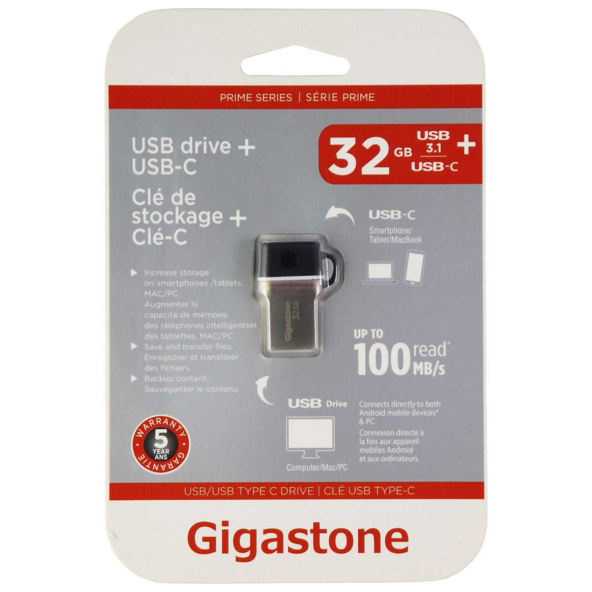 Gigastone (32GB) USB 3.1 + USB-C (Type C) 100MB/s Flash Drive Digital Storage - USB Flash Drives Gigastone    - Simple Cell Bulk Wholesale Pricing - USA Seller