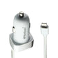 Nimbus9 Car Charger with 8-Pin Connecter Cable (6FT) and USB Port - White/Silver Cell Phone - Chargers & Cradles Nimbus9    - Simple Cell Bulk Wholesale Pricing - USA Seller